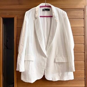 Zara White Blazer Oversized Size Large Long Sleeve Shoulder Pads Business